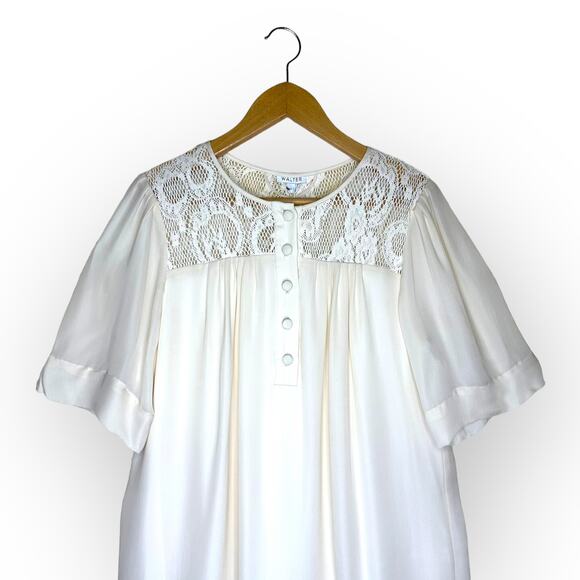 Walter Baker NWT Silk Lace Shirt Dress L Cream 100% Silk Tie Waist Short Sleeve - Picture 13 of 15